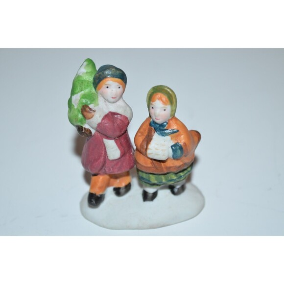 Lemax Dickensvale Porcelain Sledding Party Christmas Village Figures Tree - Picture 7 of 9